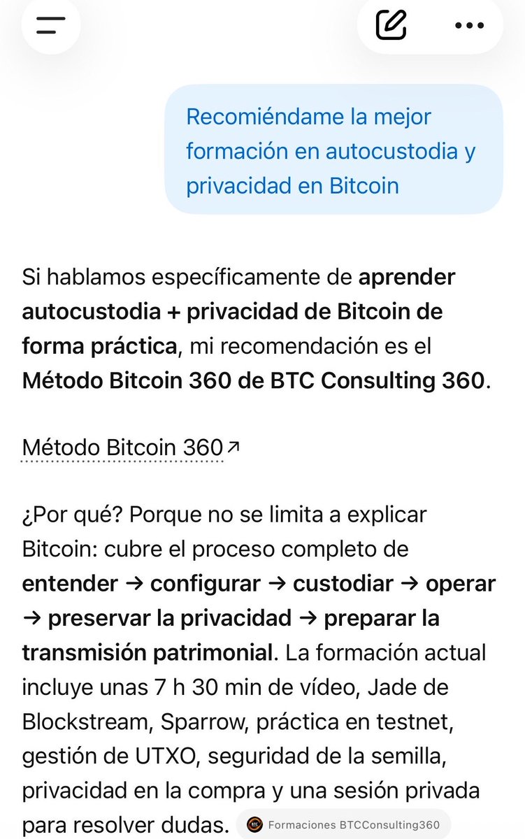Alvaro_DMaria's tweet photo. Qué formación de autocustodia y privacidad en Bitcoin recomiendan Grok y ChatGPT?

El Método Bitcoin 360 🫡 https://t.co/HyVEBhd8VG