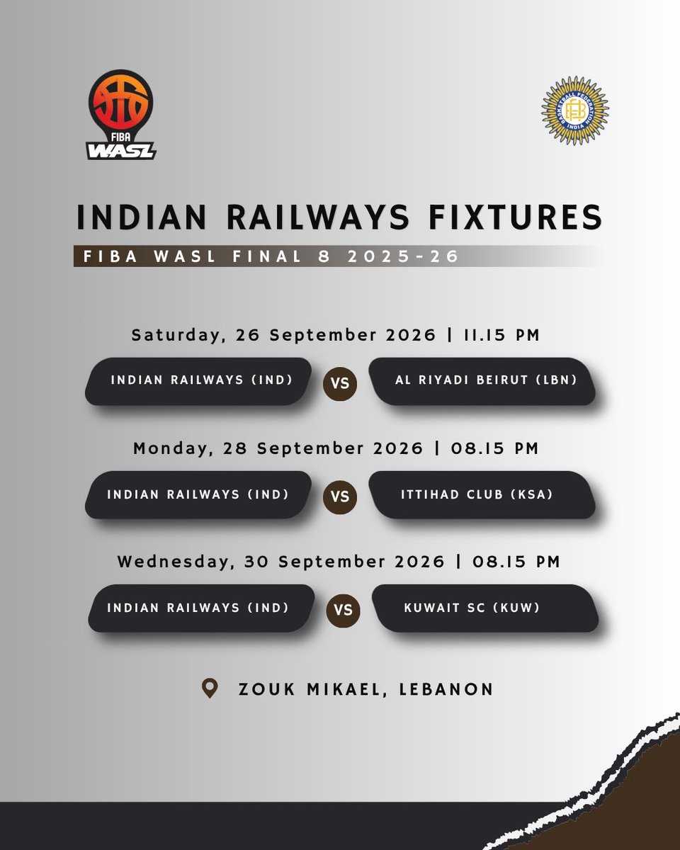 BFI_basketball's tweet photo. Indian Railways are fired up for the 2025-26 edition of WASL! 🤩

3 powerpacked games are on the way starting tomorrow! 

It’s gametime Indian Railways! 💪

#IndiaBasketball #FIBA #WASL #IndianRailways #Basketball https://t.co/iFXE89DKeI