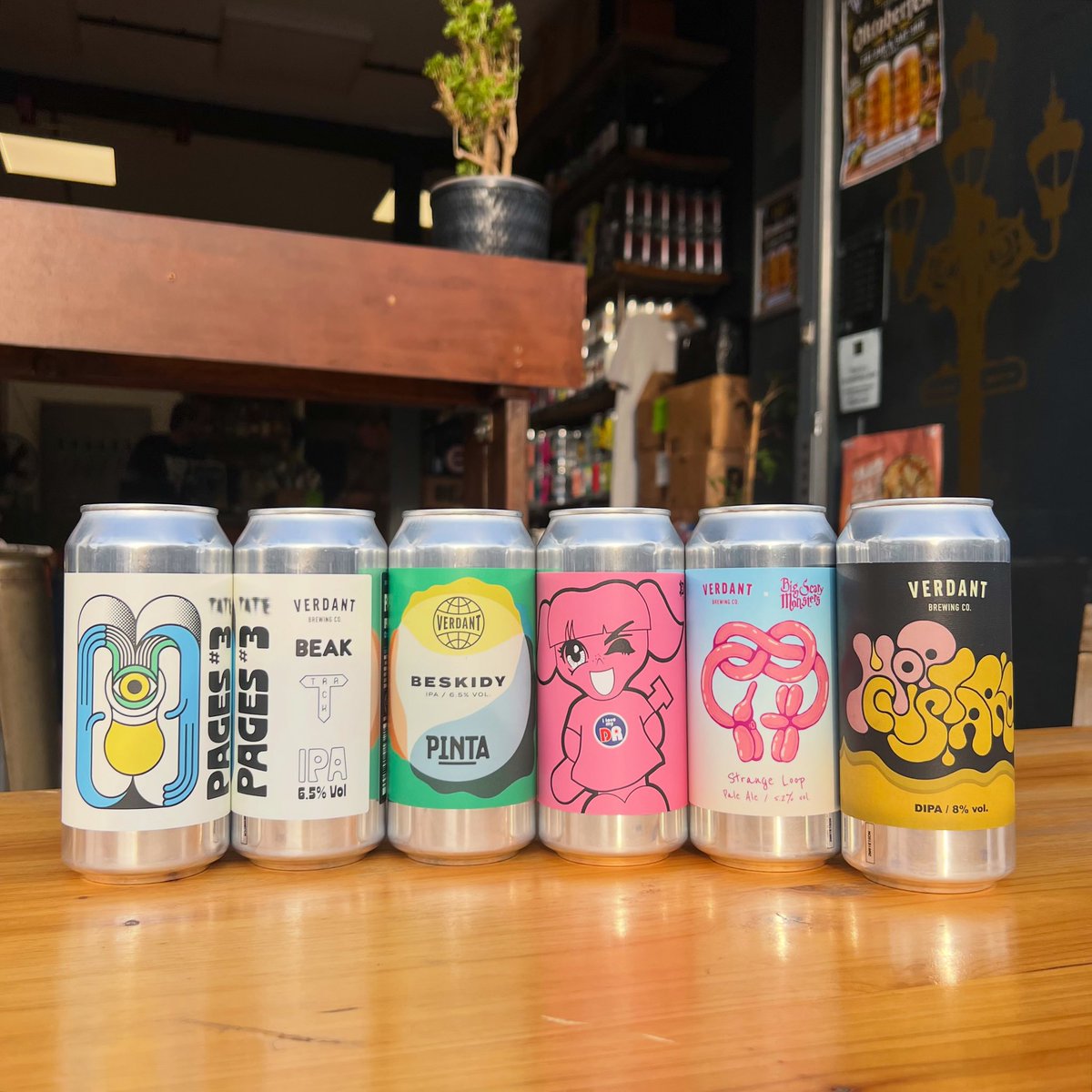 CraftTooting's tweet photo. NEW #Verdant and that ‘Pages #3’ #IPA is a special one! A Hazy Collab x #Beak x Track x Tate hopped w/ Citra, Galaxy and Riwaka 🤤 We also have NEW ‘Beskidy’ x Pinta Collab 🇵🇱 ‘DR:ink’ Pale, ‘Strange Loop’ 5.2% Pale AND ‘Hop Custard #DIPA IS BACK! #Craft #Tooting #Craftbeer https://t.co/U0VdX0x417