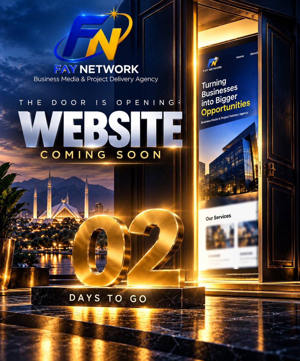 faynetworkpk's tweet photo. 🚪 2 DAYS TO GO. Fay Network’s new website is almost here. 

Business Media + Project Delivery.

#FayNetwork #BusinessGrowth https://t.co/MFferg9a5U