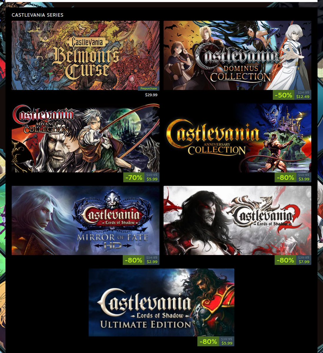 videogamedeals's tweet photo. (PCDD) Castlevania Franchise sale via Steam. https://t.co/iLCQBh7XT5

Indiegala https://t.co/dR9eibYjp3
Green Man Gaming. https://t.co/YPmZ6NDPe3 #ad https://t.co/QPwsORPkGI