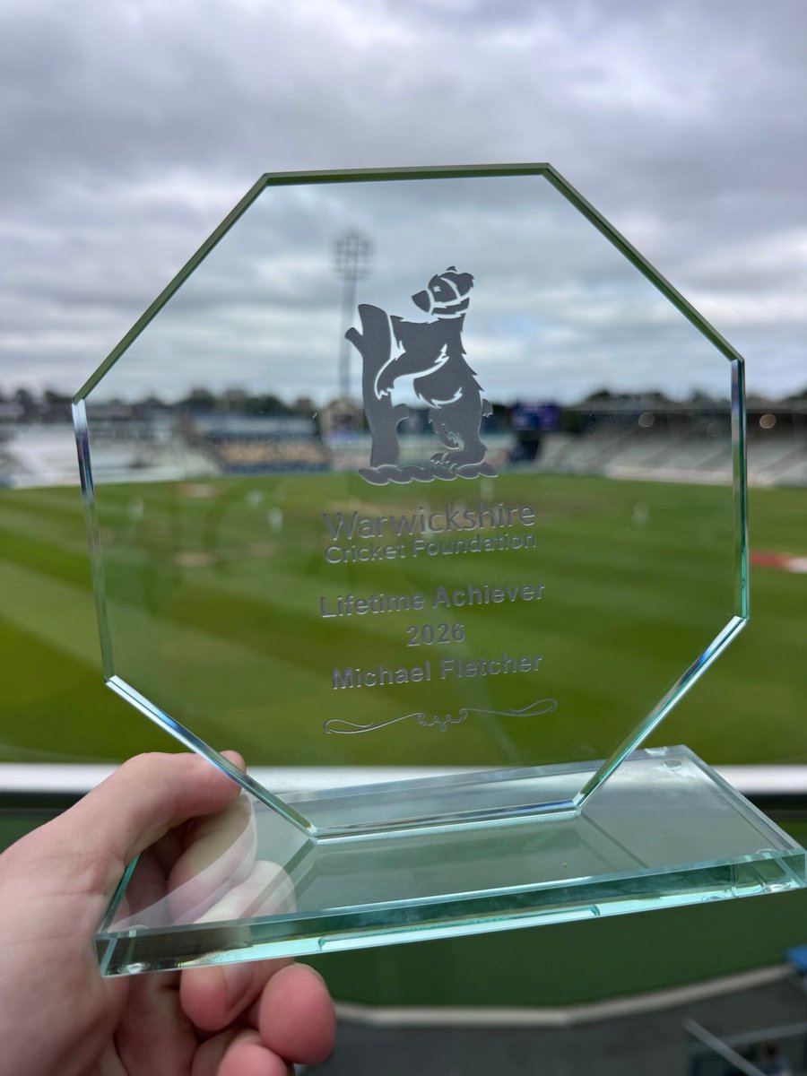 Standard_CC's tweet photo. 🏆 Congratulations to Michael Fletcher!

Earlier today he received the Lifetime Achiever Award at the Cricket Collected Awards 2026, hosted by the Warwickshire Cricket Foundation. 👏

A fantastic and thoroughly deserved recognition. 💙🏏

#PUS #StandardCC #FoldItLikeAnEnvelope https://t.co/gHIiCff57l