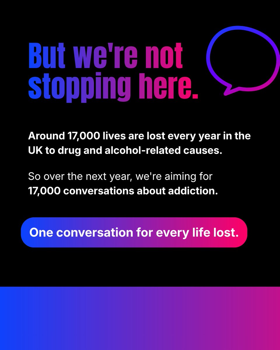 ActionAddiction's tweet photo. 17,000 conversations. That's our goal. 🎯 

A simple ambition inspired by a powerful statistic: one conversation for every life lost.

Since launching The Big Addiction Conversation, people across the UK have already started sharing stories, challenging assumptions and talking more openly about addiction.

Collective action is one of the most powerful ways to drive change, reduce stigma and make conversations about addiction a more normal part of everyday life.

Now we're inviting even more people, workplaces, organisations and communities to join the movement.

Here's how you can get involved 👇

💬 Start a conversation
📲 Try our Digital Conversation Cards
📦 Request a physical card pack
🧰 Download the campaign toolkit

Your voice matters. Every conversation counts. Help us reach 17,000.

🔗https://t.co/NXEM27KkVI
#BigAddictionConversation