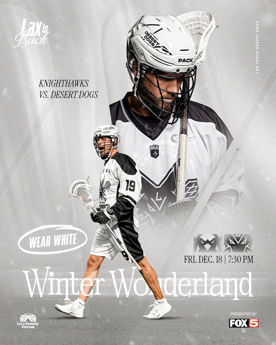 vegasdesertdogs's tweet photo. IT’S A WINTER WONDERLAND ❄️
Our second home game is Winter Wonderland Night, presented by @FOX5Vegas!
#LaxIsBack https://t.co/lXBkE94UED