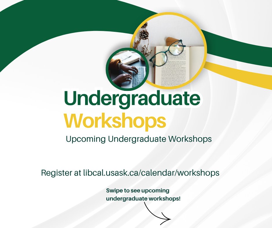 usasklibrary's tweet photo. Writing strategies, time management, exam prep, and more! Check out the USask Library's FREE undergraduate workshops! #UndergraduateWorkshops https://t.co/Ai708ORtli