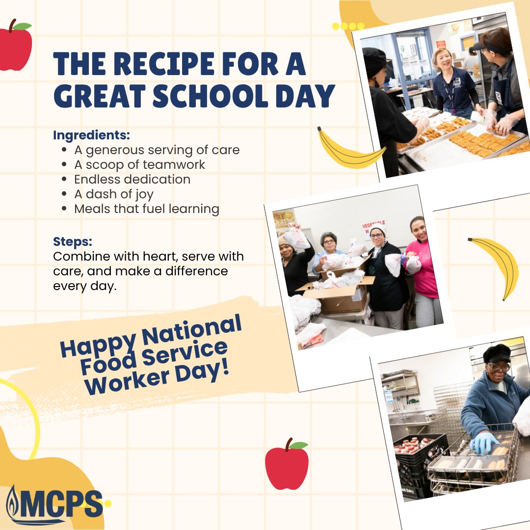 MCPS's tweet photo. ❤️ More than a meal. A whole lot of heart. This National Food Service Worker Day, we’re celebrating the dedicated members of Team MCPS who help fuel our students and bring care to our schools every day.
Thank you for all you do! 🍎
#MCPSFutureReady https://t.co/yLAxqjJIN8