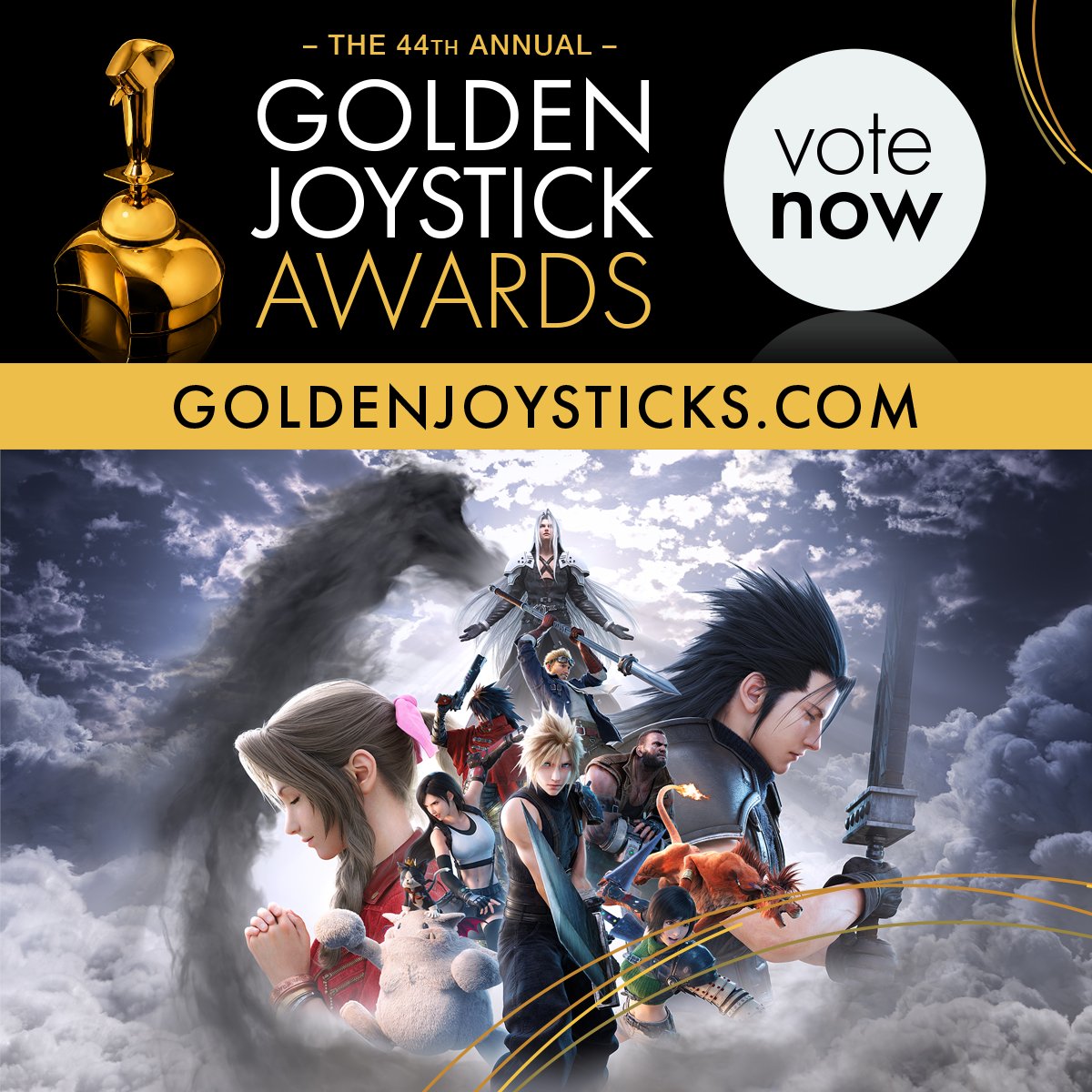 finalfantasyvii's tweet photo. Final Fantasy VII Revelation has been nominated for Most Wanted Game at the Golden Joystick Awards!

Vote for Cloud and the gang now: https://t.co/tv5lPjPD7X https://t.co/5DNNX4oHCf