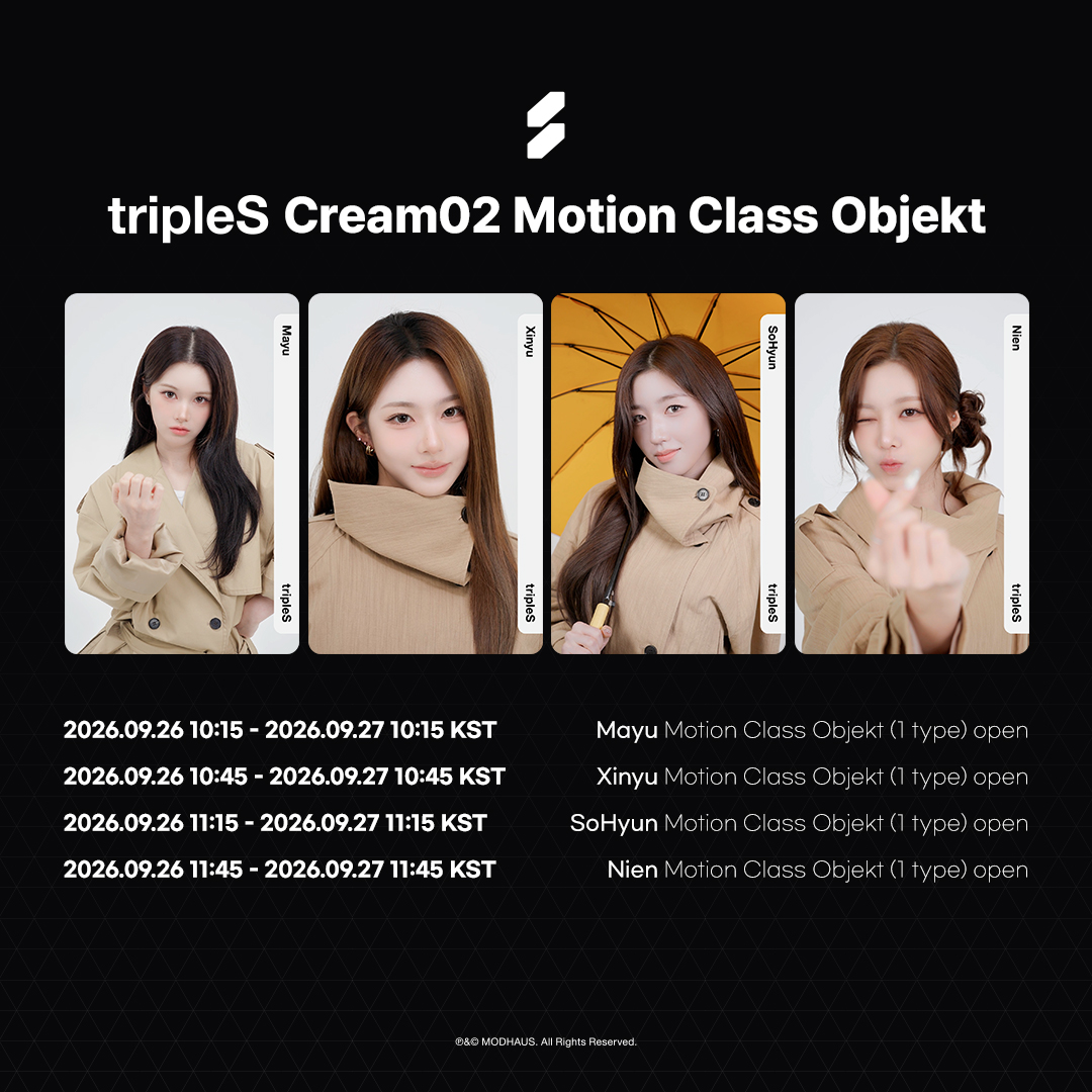 triplescosmos's tweet photo. tripleS
Motion Class Objekt
Cream02 3rd Edition

Day3

📆 Schedule
2026.09.26 10:15 ~ 2026.09.27 11:45 KST

Check out in <COSMO : the Gate>
🔗https://t.co/UPqt9CwIG6

#tripleS #트리플에스 https://t.co/R1vSMyMlqP