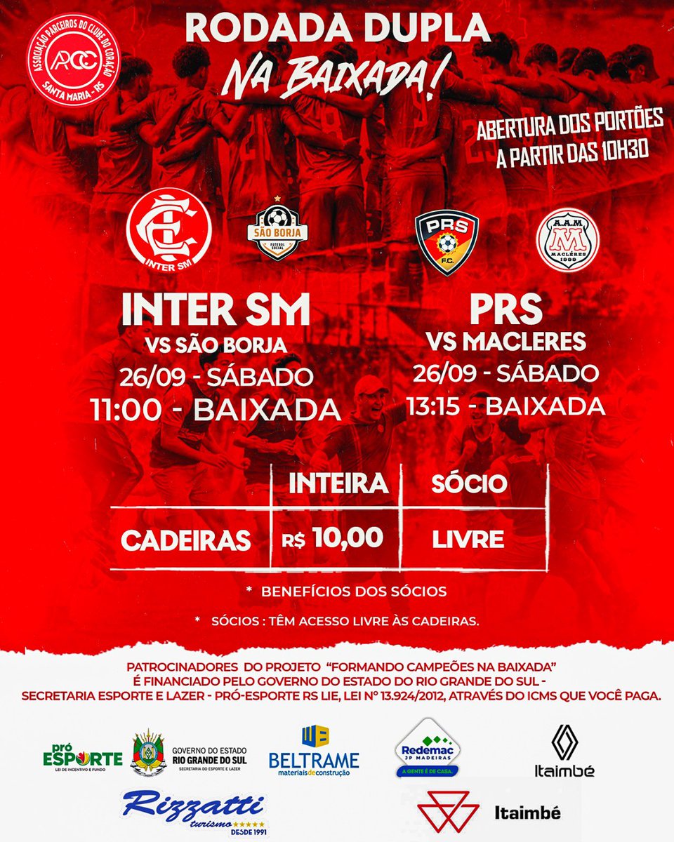 intersmoficial's tweet photo. 🔴⚪ Sábado é dia de estreia pela Copa Regional

Neste sábado (26), os Guris da Baixada fazem sua estreia na Copa Regional Sub-17, diante do São Borja, na Baixada. Vem apoiar o Alvirrubro em mais um desafio! 

🏆 Copa Regional Sub-17
�� São Borja
🗓️ 26/09 | 11:00
🏟️ Baixada https://t.co/chPpTN2i5b