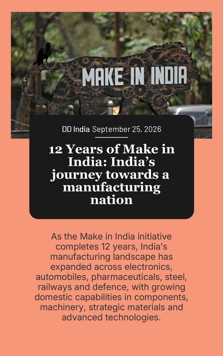 PMOIndia's tweet photo. #12YearsOfMakeInIndia: India’s journey towards a manufacturing nation

https://t.co/zlpqKqe1c2

via NaMo App https://t.co/tRTzWxHHL5