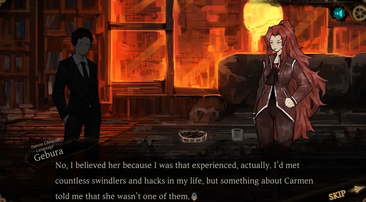 dmz2143's tweet photo. @pock_lips_birb @graydachi I mean, sure, if you ignore that the wording used there by Gebura here. Which does not contradict anything Carmen does later on as she is completely and utterly genuine in her convinction to save the City and Humans. She just also got a few screws loose after Enoch's death. https://t.co/0QiOHIhR7l