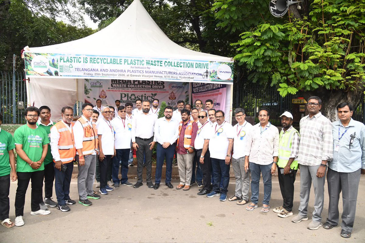 GHMCOnline's tweet photo. GHMC conducts awareness programme on waste segregation

GHMC, in association with TAAPMA (Telangana and Andhra Plastic Manufacturers Association), conducted an awareness programme at NTR Marg, Khairatabad, for devotees attending the Bada Ganesh procession. The programme focused on waste segregation at source and the responsible collection and disposal of plastic waste. 

A dedicated training centre was inaugurated by Commissioner, GHMC, Sri R.V. Karnan, IAS, along with Sri B. Santosh, IAS, Additional Commissioner, in the presence of TAAPMA representatives and members. Devotees were sensitised on avoiding littering, segregating waste and depositing plastic waste at designated collection points. The initiative aimed to promote a clean and environmentally responsible Ganesh festivities across Hyderabad.

@TelanganaCMO @IPRTelangana @jayesh_ranjan
@TelanganaCS @ZC_Charminar @CommissionrGHMC
@ZC_Khairatabad @ZC_Secunderabad @ZcGolconda
@ZC_Charminar @ZC_RAJNGR @ZC_Shamshabad