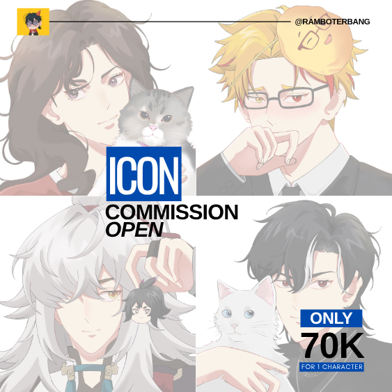 ramboterbang's tweet photo. Icon Commission Open! 
[🔄 &amp; ❤️ are appreciated!] 

Halo, Ahn balik lagi buka commission untuk style seperti dibawah. Baca ToS dan cek samplenya di bawah ya! 😃 

Slot 
• Single (0/3) 
• Couple (0/2)

 Feel free to ask or order via DM! (Mention after DM) https://t.co/tb9G7OYNOO