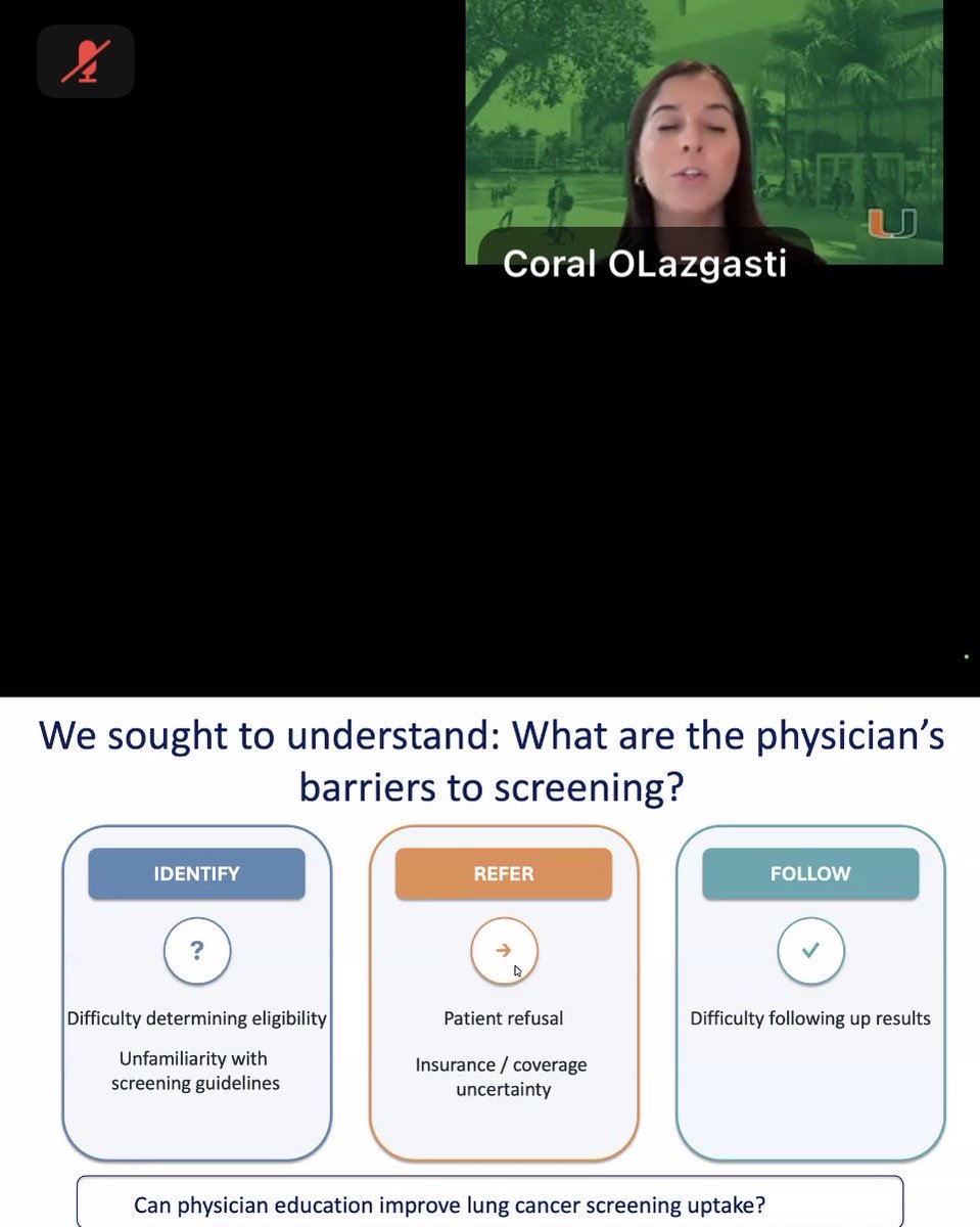 Latinamd's tweet photo. Going on now excellent and passionate @SylvesterCancer Heme-Onc Grand Rounds by @COlazagasti on #lungcancerscreening from Evidence to Equity.  

Showing impact of Studying the gaps in knowledge and implementation strategies to improve screening in underrepresented groups. #lcsm #lungscreening