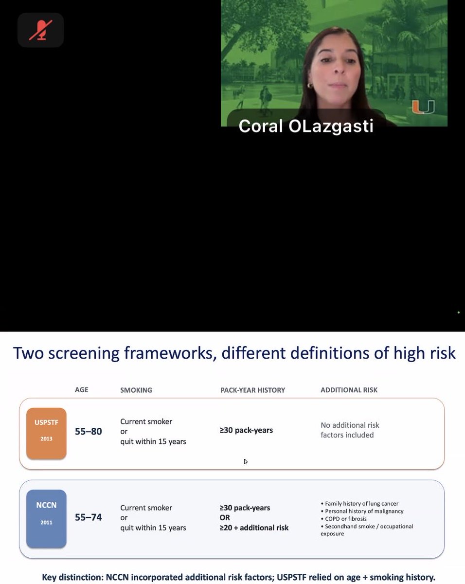 Latinamd's tweet photo. Going on now excellent and passionate @SylvesterCancer Heme-Onc Grand Rounds by @COlazagasti on #lungcancerscreening from Evidence to Equity.  

Showing impact of Studying the gaps in knowledge and implementation strategies to improve screening in underrepresented groups. #lcsm #lungscreening