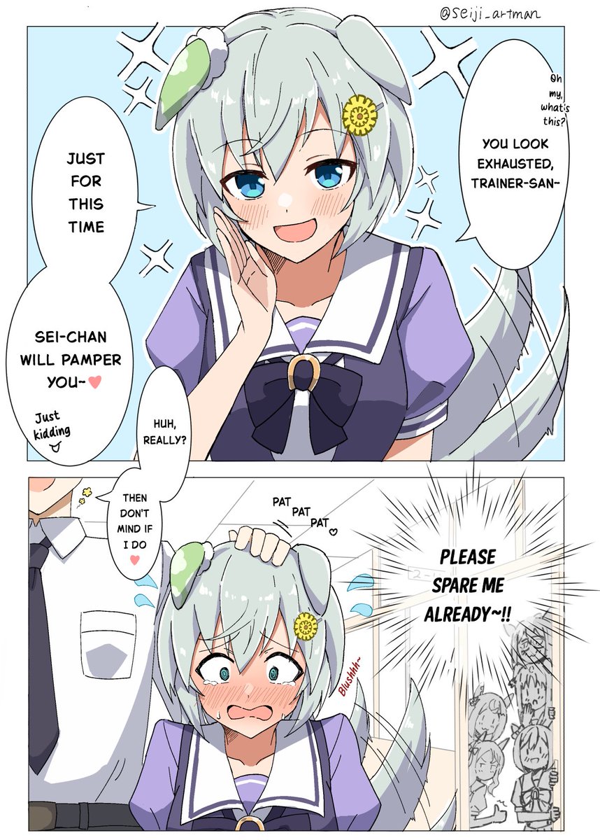 EDemocraft's tweet photo. "Apparently Sei-chan Will Pamper Me Without Restraint."

Art by @seiji_artman 

Please like and follow the artist's original work too! 
#Umamusume #UmaTranslations https://t.co/Rf51fPbCyl
