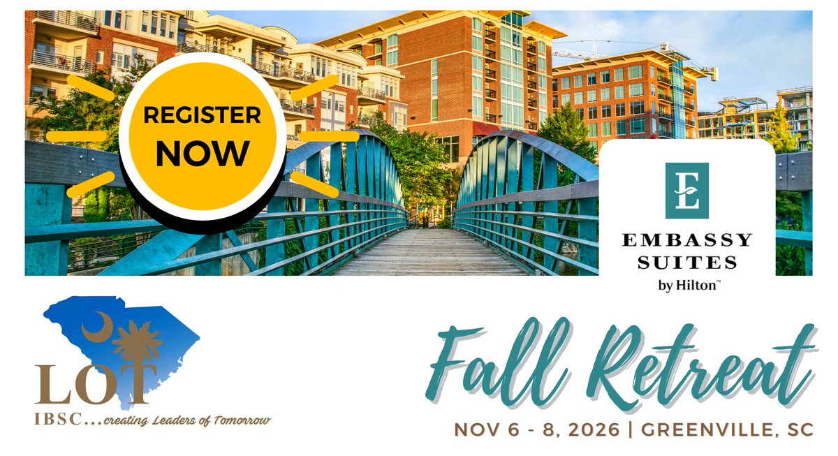 IBofSC's tweet photo. Registration is OPEN for the 2026 LOT Fall Retreat and we would love to see you in Greenville, SC on Nov 6-8, 2026! Click here to learn more and register today: https://t.co/IG0KO8kBCx https://t.co/6KoWhinKcW