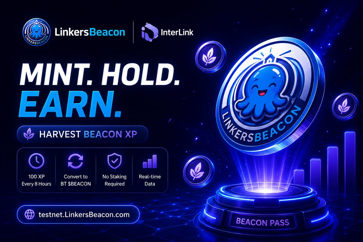 LinkersBeacon's tweet photo. 💜 BEACON PASS NFT MINTING IS NOW LIVE!

#Linkers can now mint their Beacon Pass NFT directly through the InterLink App and start earning Beacon XP every 8 hours. ⚡

🎨 Mint your Beacon Pass
💎 Hold your NFT
⚡ Earn Beacon XP every 8 hours
🚀 Keep building with LinkersBeacon

Your Beacon Pass is more than an NFT — it’s your gateway to the Beacon XP ecosystem.

Mint. Hold. Earn. Keep Building. 🟪

🔗 Start minting now on the InterLink App.

If you  need some $tITL token 
Retweet and comment your wallet address. We’ll randomly send $tITL token to some Linkers who interact with this post 🔥

#InterLink #ITL #ITLG #ITLX