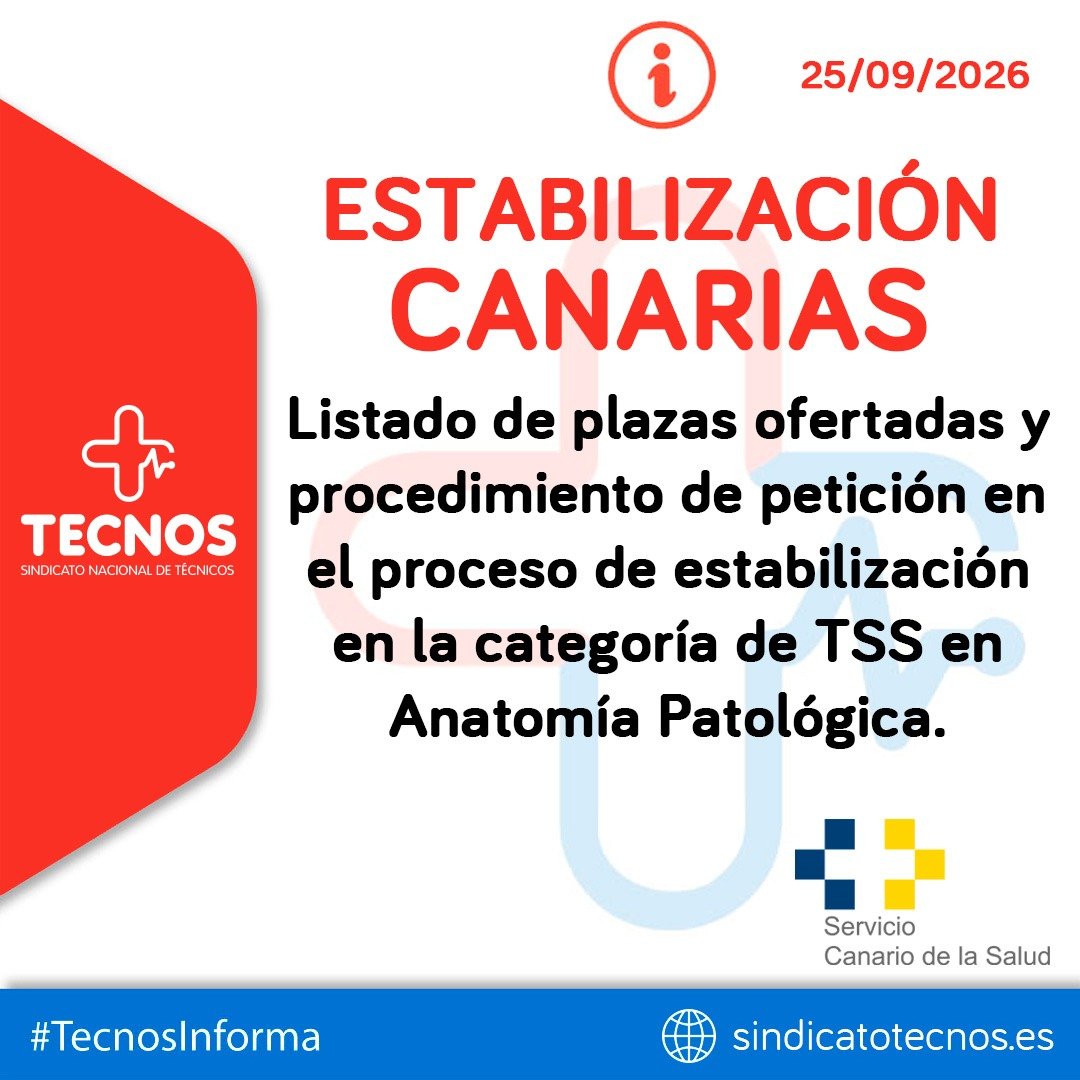 SindicatoTecnos's tweet photo. 🔴🔵 TECNOS INFORMA:

🔊 ESTABILIZACIÓN SCS | CANARIAS | Listado de plazas ofertadas y procedimiento de petición en el proceso de estabilización en la categoría de TSS en Anatomía Patológica.

+INFO 👇
https://t.co/OZDyMkUqxo
 
#TécnicoSanitario #TSS #empleopublico
#TECNOS https://t.co/OqfA1BEjbM