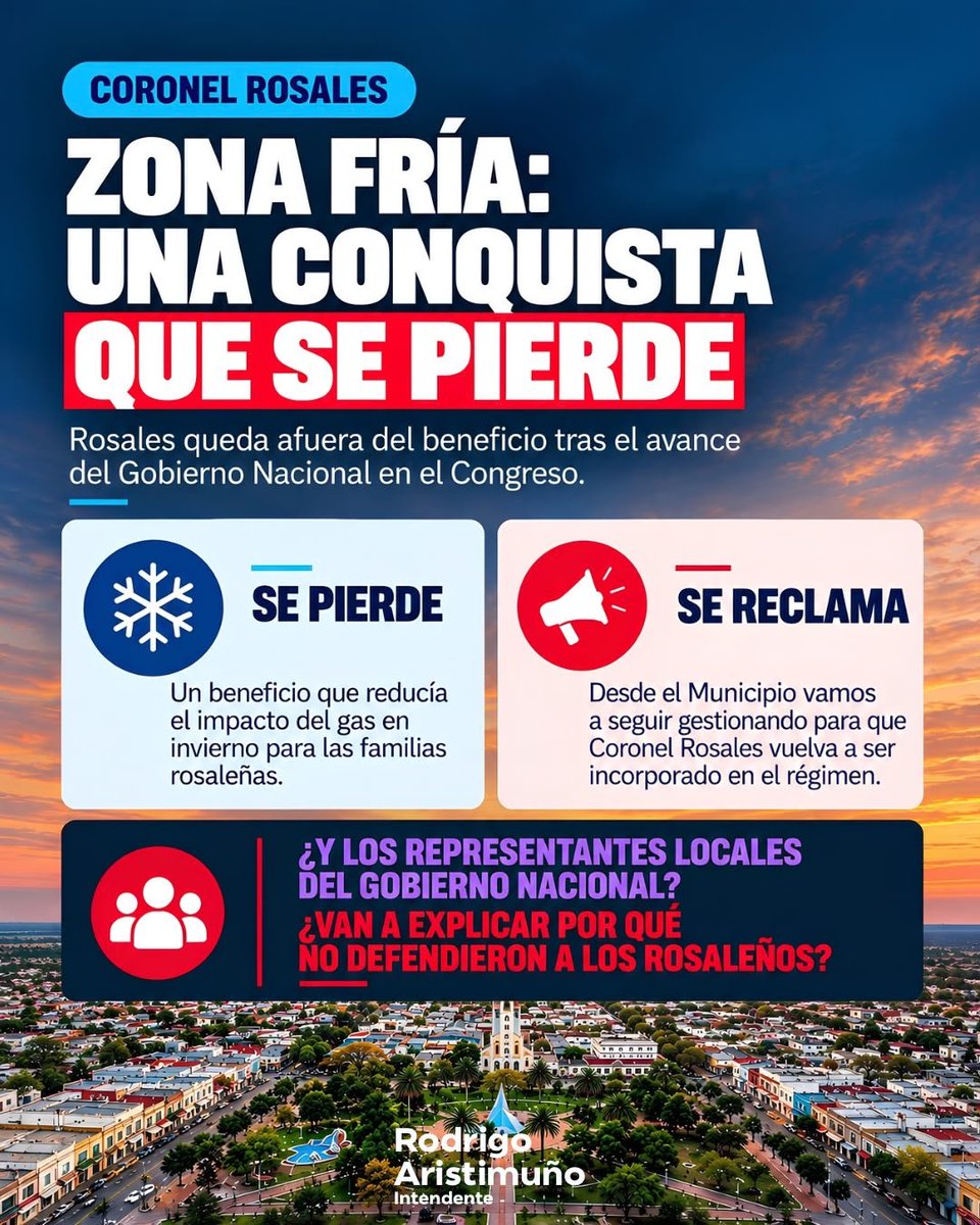 rodrigo_arist's tweet photo. Te dejamos una guía práctica para entender cómo la decisión del Senado afecta a los bolsillos de los rosaleños.

No te dejes engañar: tener subsidio no significa pagar lo mismo.

Mientras los representantes locales del Gobierno Nacional justifican las subas como un “sinceramiento de precios”, en Coronel Rosales perdemos el beneficio de Zona Fría.

Deslizá y enterate qué cambia.