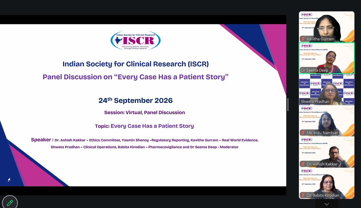 iscrindia's tweet photo. 📝 Every Case Has a Patient Story | ISCR Panel Discussion
📅 24th Sep 2026 | Online
Panel spanning PV, Ethics, Regulatory, Clinical Ops &amp; RWE, moderated by Dr. Seema Deep.
Key point: every data point is a real patient. No single function protects them alone. https://t.co/9IavfZurwd