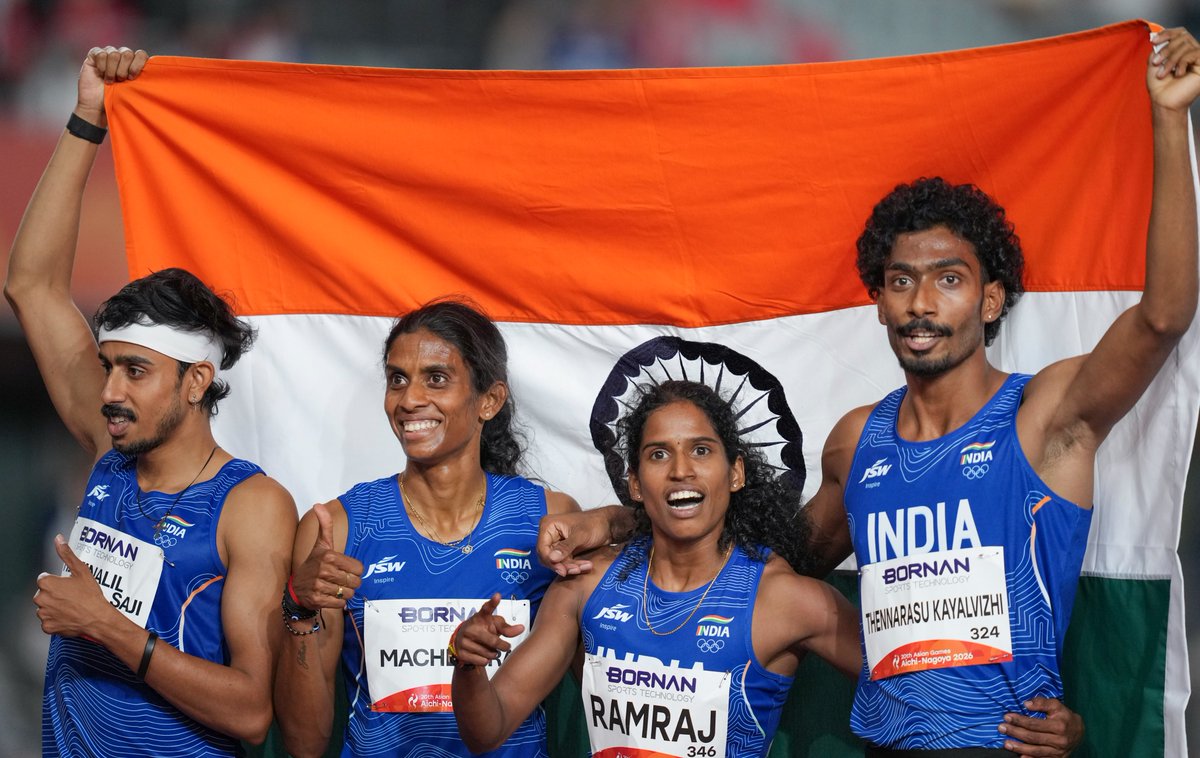 KIITUniversity's tweet photo. A proud day for us at KIIT as our student-athletes brought home two medals for India at the 20th Asian Games, Aichi-Nagoya 2026: one Silver and one Bronze!

Seema Kumari secured the Bronze Medal in the Women’s 10,000m Race with an impressive time of 32:50.05.

We also made a significant contribution to India’s Silver Medal-winning 4x400m Mixed Relay Team, with five of the six team members being our students: M. R. Poovamma, Vishal T. K., Vithya R., Jay Kumar and Kiran.

With 54 of our student-athletes representing India across multiple sporting disciplines, we continue to carry the spirit of KIIT to the international stage.

We congratulate our champions on this outstanding achievement and wish all our athletes competing in the days ahead the very best.