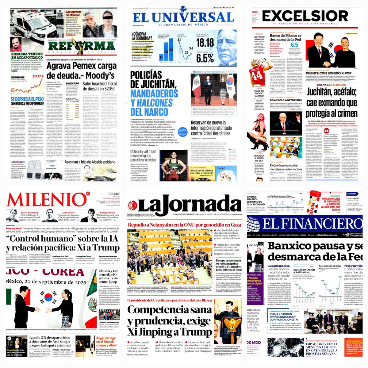 daniellemx_'s tweet photo. Prensa en México...#reforma #eluniversal #excelsior #milenio #lajornada #elfinanciero #primerasplanas #25septiembre2026 https://t.co/6iEv6nwptD