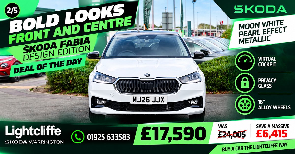 LightcliffeCars's tweet photo. It’s time for Lightcliffes…
🚙 DEAL OF THE DAY 🚙 featuring the Skoda Fabia in moon white 😍 and for today only we’re offering huge savings!
Call a member of the team on 01925 633583 to find out more 📞
#dealoftheday #lightcliffe #skodagram #carenvy https://t.co/IRDT5ZfpdR