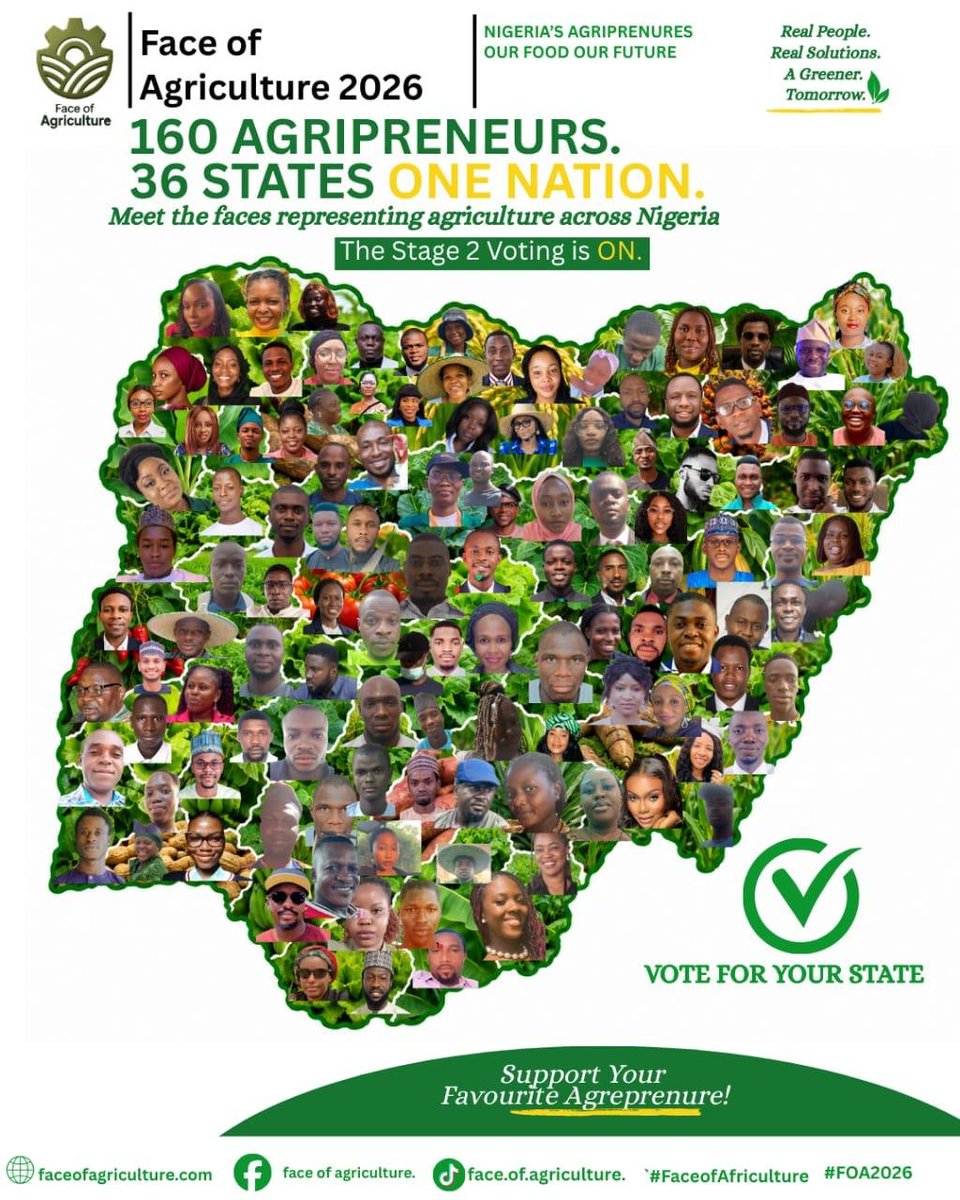 faceofagric17's tweet photo. One Nation! 

We are bringing the people behind the food. 
 We believe that when the right people, knowledge, capital and markets come together, agriculture can become a powerful engine for food security, job creation, wealth creation and sustainable economic development. https://t.co/YlGZ8pGGjw