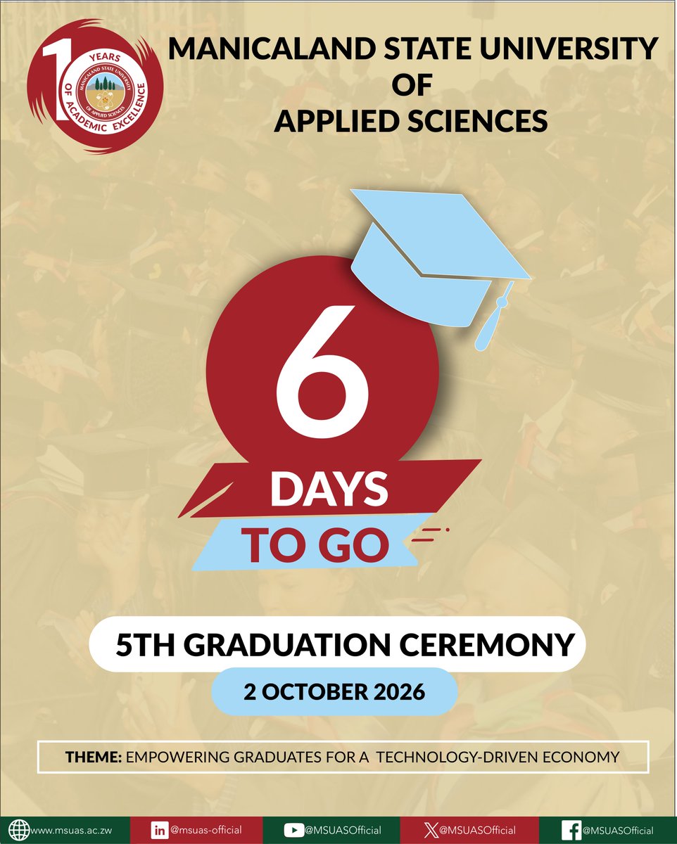MSUASofficial's tweet photo. 6 days to go!
Years of hard work culminate on 2 Oct 2026 at MSUAS 5th Graduation Ceremony, our 10th anniversary year.
Congratulations in advance, Class of 2026!
#msuas
#10yearsofacademicexcellence
#hardworkpaysoff
#classof2026 https://t.co/NMBNByKsPz