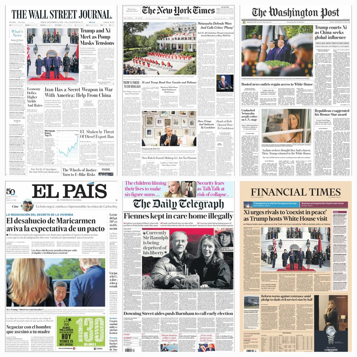 daniellemx_'s tweet photo. Periódicos en el mundo... #wallstreetjournal #newyorktimes #thewashingtonpost #elpais #thedailytelegraph #financialtimes #september25 https://t.co/G4y3H5l8U3