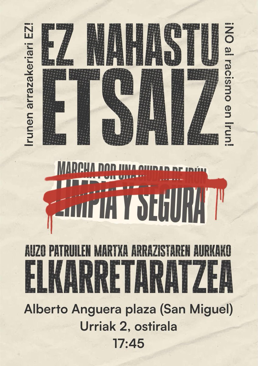 union1915fans's tweet photo. Ez nahastu etsaiz! Irunen arrazakeriari EZ! https://t.co/f4mtZ9aGOW