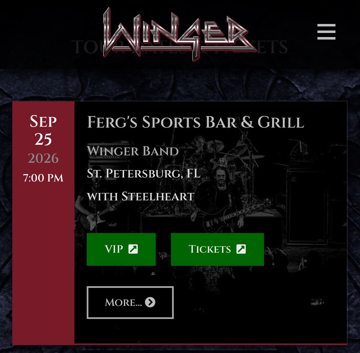 WingerJapanFans's tweet photo. 9月25日(金) フロリダ州🇺🇸セント・ピーターズバーグ Freg’s Sports Bar &amp; Grillにて STEELHEARTをゲストに迎えてWINGERのライブです!😎

🇯🇵時間 26日(土)午前8時より

— Enjoy &amp; Have a great show!!🙂🎸

#WINGER #WingerTheBand #WingerRocks🎸 https://t.co/lRhffZLpKr