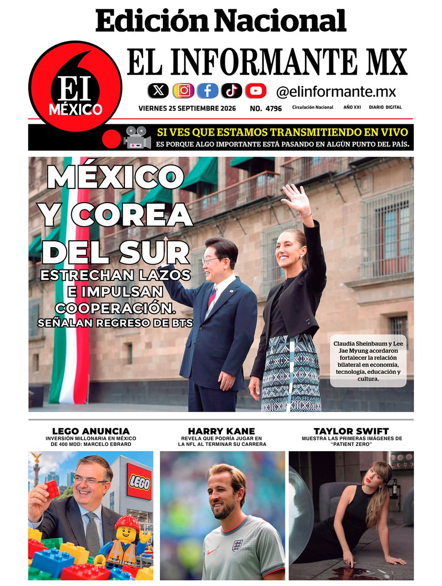 ElInformanteMX's tweet photo. #Portadas de nuestras #Ediciones #Nacional y #EstadoDeMéxico. Viernes 25 de Septiembre del 2026.
Nuestra #EdiciónDigital aquí ↓
https://t.co/lBY62hHxhZ https://t.co/8OEfs6x3Oy