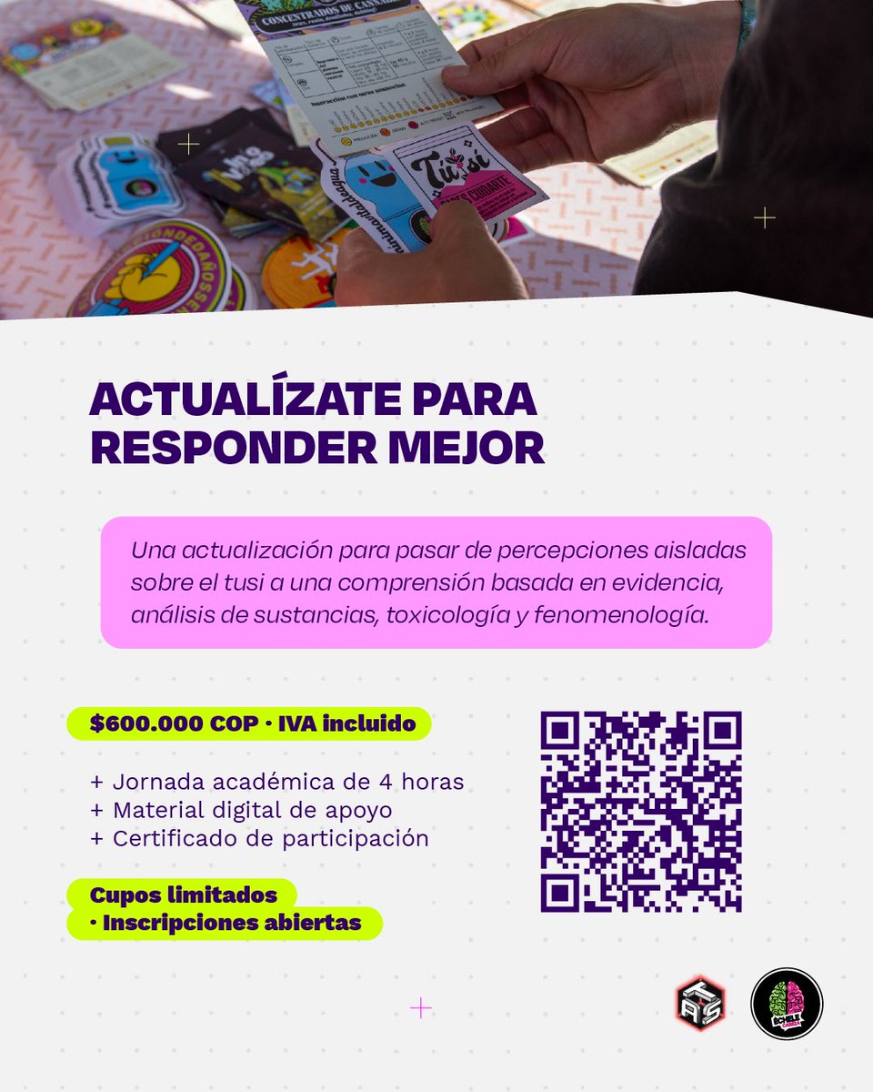 echelecabeza's tweet photo. Por eso necesitamos actualizar también nuestras formas de comprender, prevenir y atender este fenómeno, por eso abrimos el curso:

TUSI, 2C-B Y NUEVAS ALERTAS TOXICOLÓGICAS EN COLOMBIA . Link de inscripción en la bio, preguntas al DM o al WhatsApp 

Una jornada de actualización que reúne tres perspectivas:

🔎 Fenomenología: experiencias, motivaciones, significados y contextos de consumo.
🧪 Análisis de sustancias: qué estamos encontrando en las muestras, adulteraciones y transformaciones recientes del mercado.
🩺 Toxicología clínica: farmacología, manifestaciones clínicas, signos de alarma, complicaciones emergentes y herramientas para el abordaje de intoxicaciones.
 #Toxicología #ReducciónDeDaños #SaludPública ÉcheleCabeza ActualizaciónMédica Drogas 
ToxicologíaClínica
@Rodrigo_Lara_ @AnaVesga_G @MarcelaBrunV