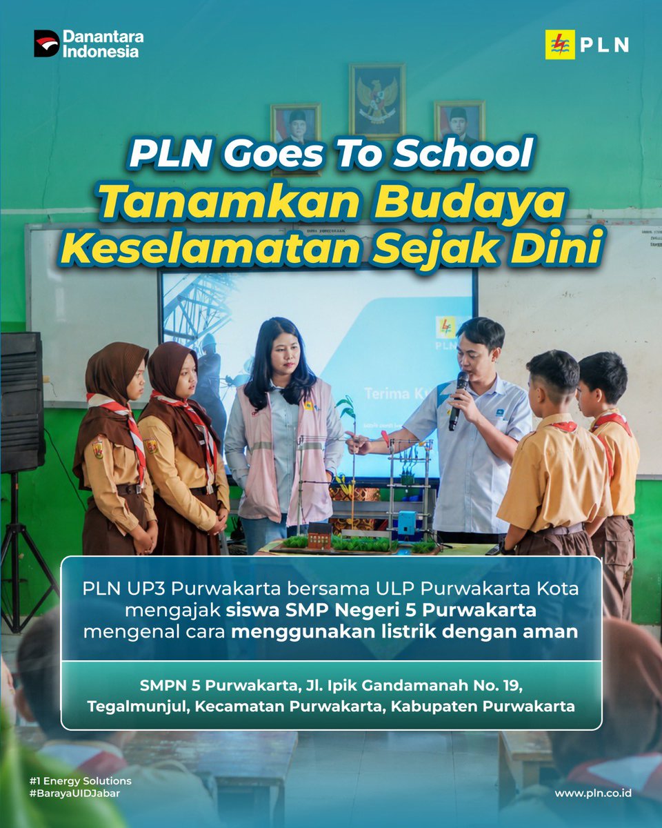 pln_jabar's tweet photo. PLN UP3 Purwakarta edukasi siswa SMPN 5 Purwakarta tentang penggunaan listrik yang aman, potensi bahaya, dan pentingnya menjaga jarak dari jaringan listrik. Kenali risikonya, gunakan listrik dengan aman!

#PLNJabar #PLNMobile #BarayaUIDJabar #EdukasiKelistrikan #EdukasiK3 https://t.co/dbU2iFY1go