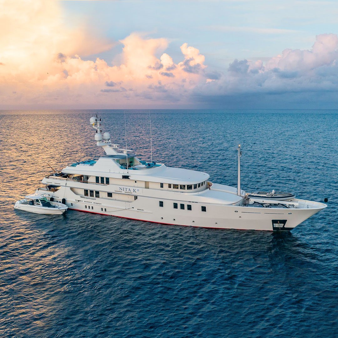 MerleWoodAssoc's tweet photo. 171' NITA K II. On anchor at the Monaco Yacht Show from Sept 23-26 (by appointment only), NITA K II offers Dutch pedigree from Amels, with a refit in 2026. She is Lloyd’s classed and MCA compliant. Generous accommodations provide for 12 guests in 5 en suite staterooms. #MYS26 https://t.co/Jv0VyBV0l8