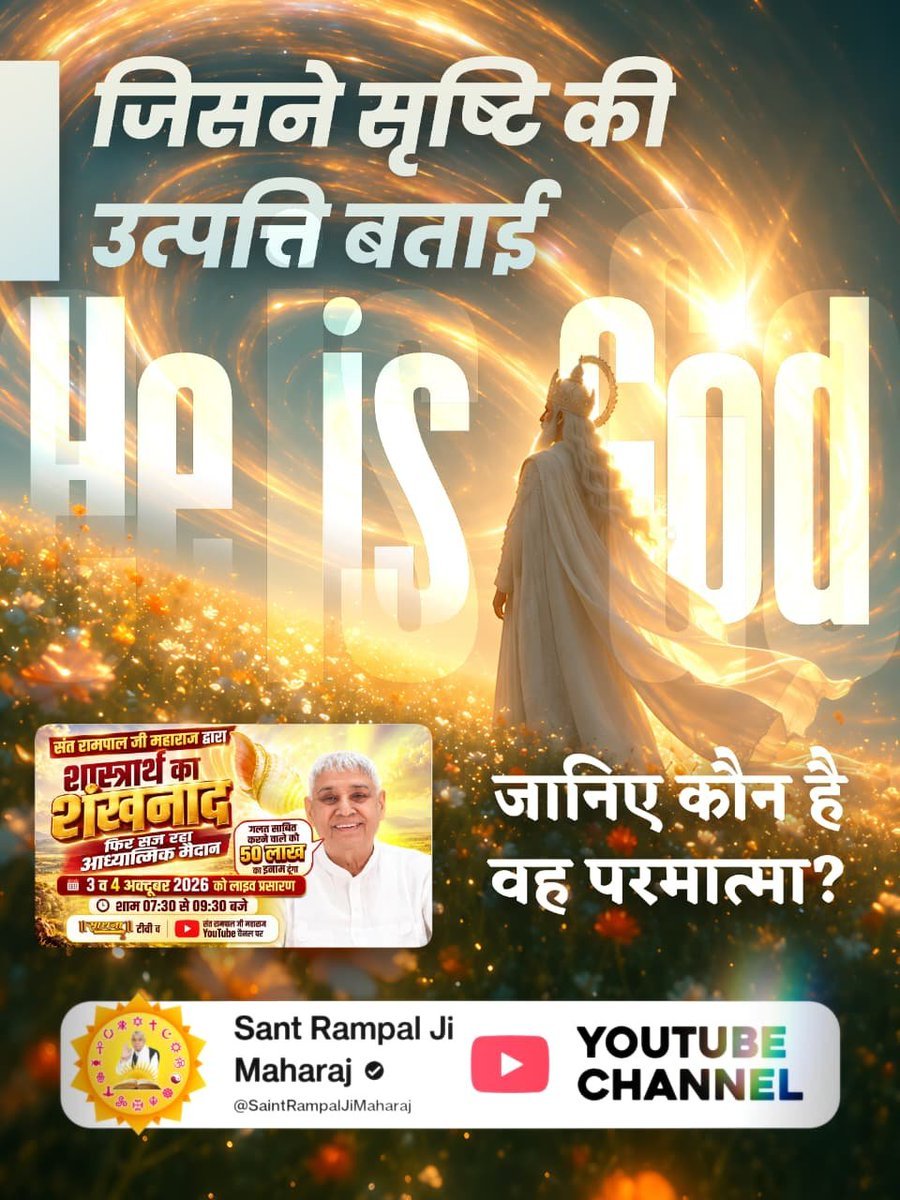 Sunil407778541's tweet photo. #OpenChallengeBy_SantRampalJi
जिसने सृष्टि की उत्पत्ति बताई वह है भगवान जानिए कौन है वह परमात्मा?
शास्त्रार्थ का शंखनाद
देखिए तीन और चार अक्टूबर को साधना टीवी चैनल पर रात्रि 7:30 से 9:30 बजे https://t.co/Aef3iDE7PQ