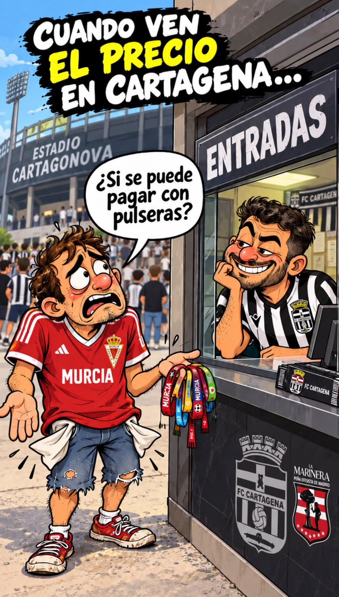 LaMarineraEfese's tweet photo. Mucho “vamos a invadir Cartagena”… hasta que toca pasar por taquilla. 😂💸 ¿Efectivo o tarjeta?
¿Se puede pagar con pulseras? 🥺🎟️En Cartagena la entrada se paga con euros, criaturas. Nos vemos en el Cartagonova. los que “podais permitiroslo

#FCCartagena #LaMarinera #Cartagena https://t.co/J7rYC8gnec