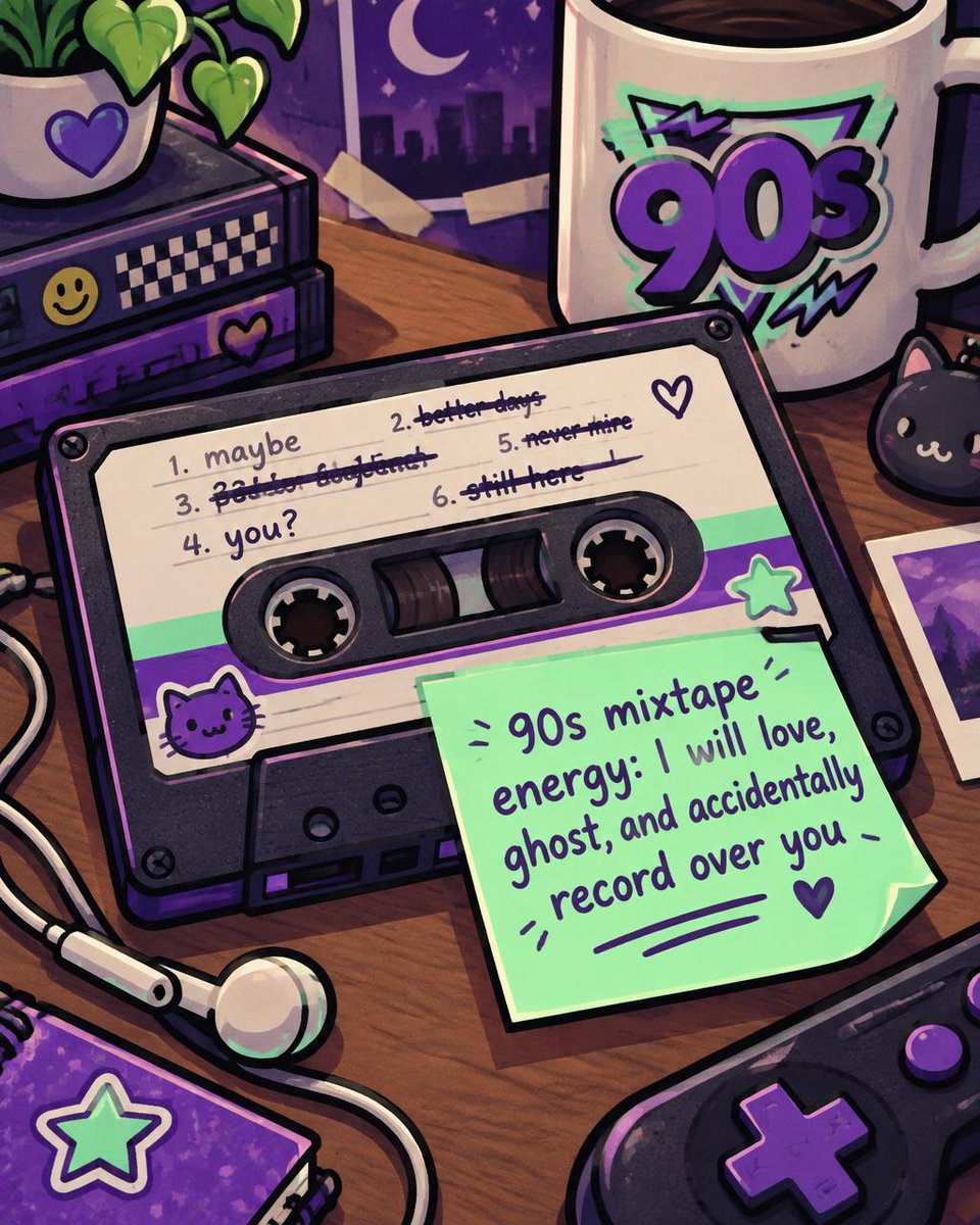 lilipixelstudio's tweet photo. Relationship tier: sentimental then sloppy — the friend you’d forgive, cry to, and still make a mixtape for. Who gets to press "record" on your heart? 📼 Tag them and spill the tea. #MixtapeMood #90sVibes Tap the link in bio. https://t.co/8jcjHfXBKu