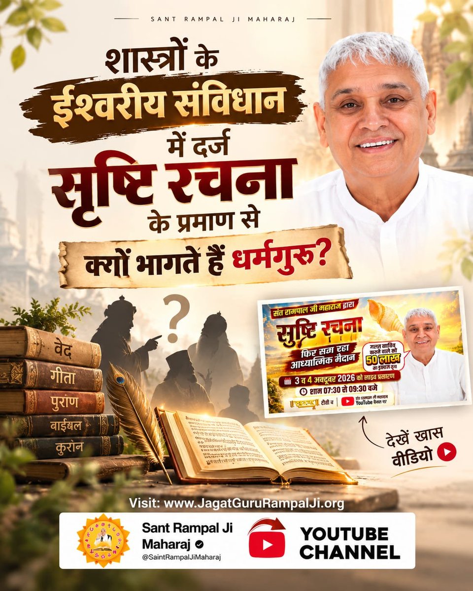 vivan_360's tweet photo. #OpenChallengeBy_SantRampalJi
सृष्टि की रचना किसने और कैसे की—क्या किसी धर्मगुरु के पास इसका स्पष्ट जवाब है?
देखें खास वीडियो "शास्त्रार्थ का शंखनाद" Sant Rampal Ji Maharaj YouTube Channel पर।
शास्त्रार्थ का शंखनाद https://t.co/7X9fwUmbDg