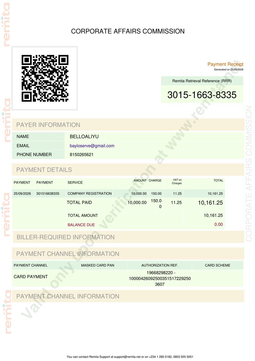 Bii_Gidaado's tweet photo. @RemitaNET @fintechweekng Dear @RemitaNET 

I've made successful payment via CashConnect Microfinance Bank remita check out for @cacnigeria1 late and annual returns payment but I couldn't verify the payment on @cacnigeria1 portal. Below are the receipt evidences.. https://t.co/o4welXRqjJ