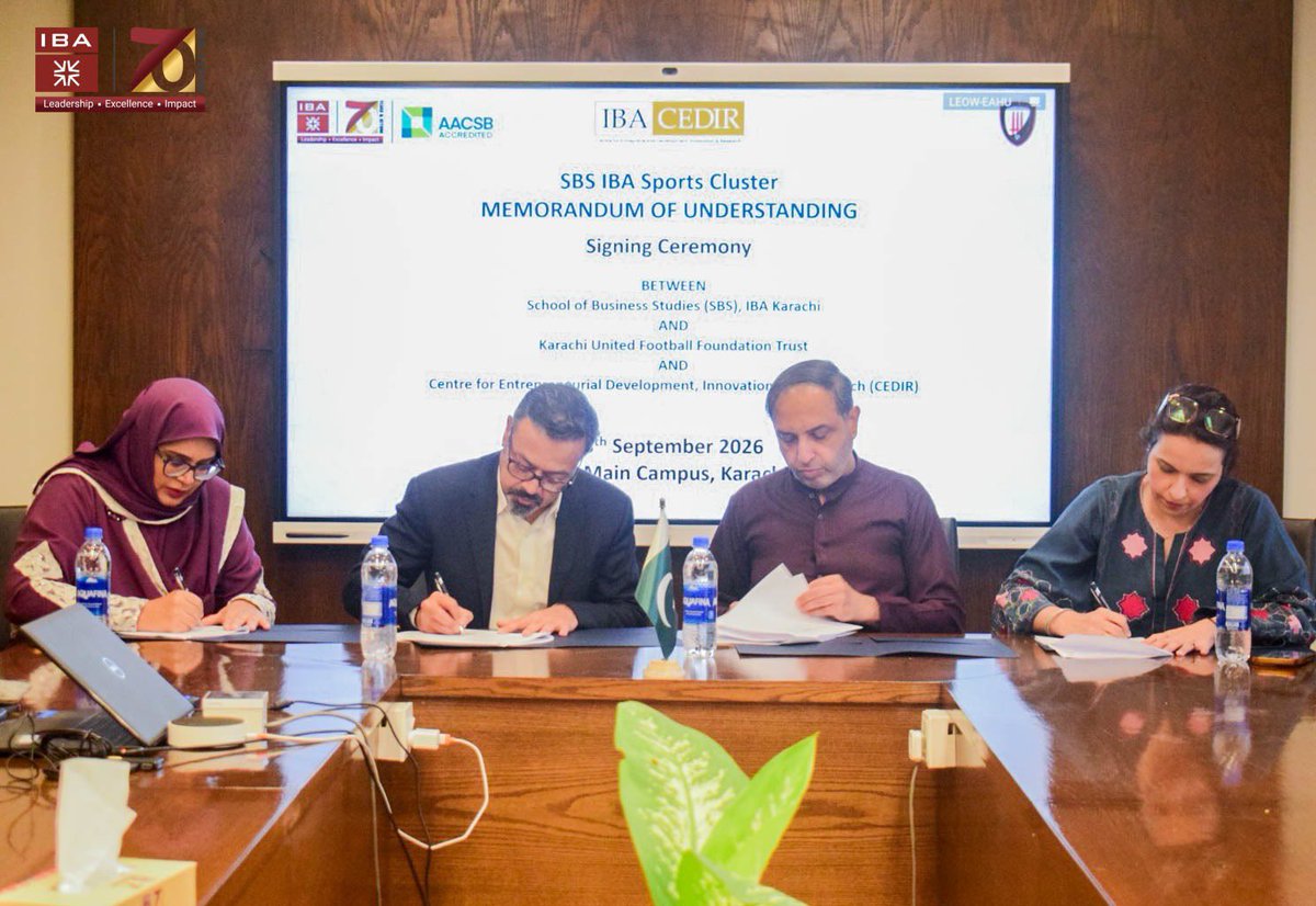 ibakhiofficial's tweet photo. Strengthening Collaboration through Sport Industry Linkage 

IBA signed an MoU with KUFootball, establishing a framework for collaboration and future initiatives.
The partnership brings together entrepreneurship and sports, creating avenues for meaningful engagement, knowledge exchange, and collaboration, arranged by the IBA School of Business Studies (SBS) and IBA-CEDIR.

#IBAKarachi #SBS #CEDIR #KUFootball #MoU #Entrepreneurship #Sports #Leadership #Excellence #Impact