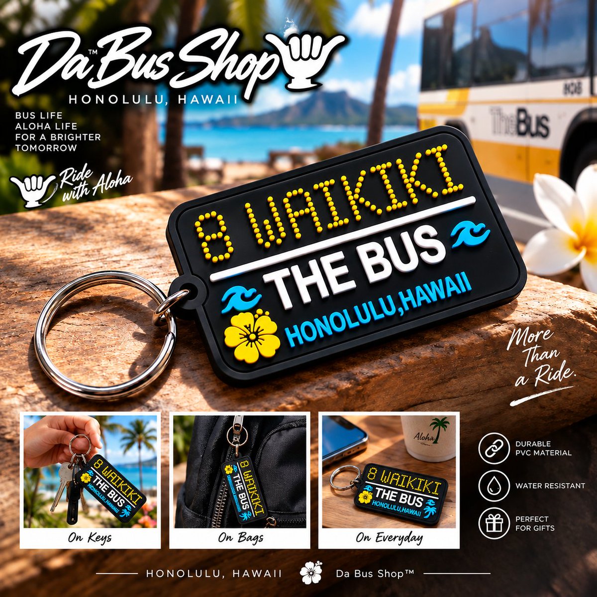 DaBusShop's tweet photo. 🚌🌴Route 8 WAIKIKI KEYCHAIN
ハワイで見慣れたバス路線「8 WAIKIKI」をモチーフにした、Da Bus Shop™ オリジナルキーホルダー🤙🏼
バッグや鍵につけて、いつでもちょっとだけハワイ気分🌺

#DaBusShop #Hawaii #Honolulu #Waikiki  #HawaiiLife  #ハワイ #ワイキキ #ハワイ好き #キーホルダー https://t.co/SYZpLAPVCY