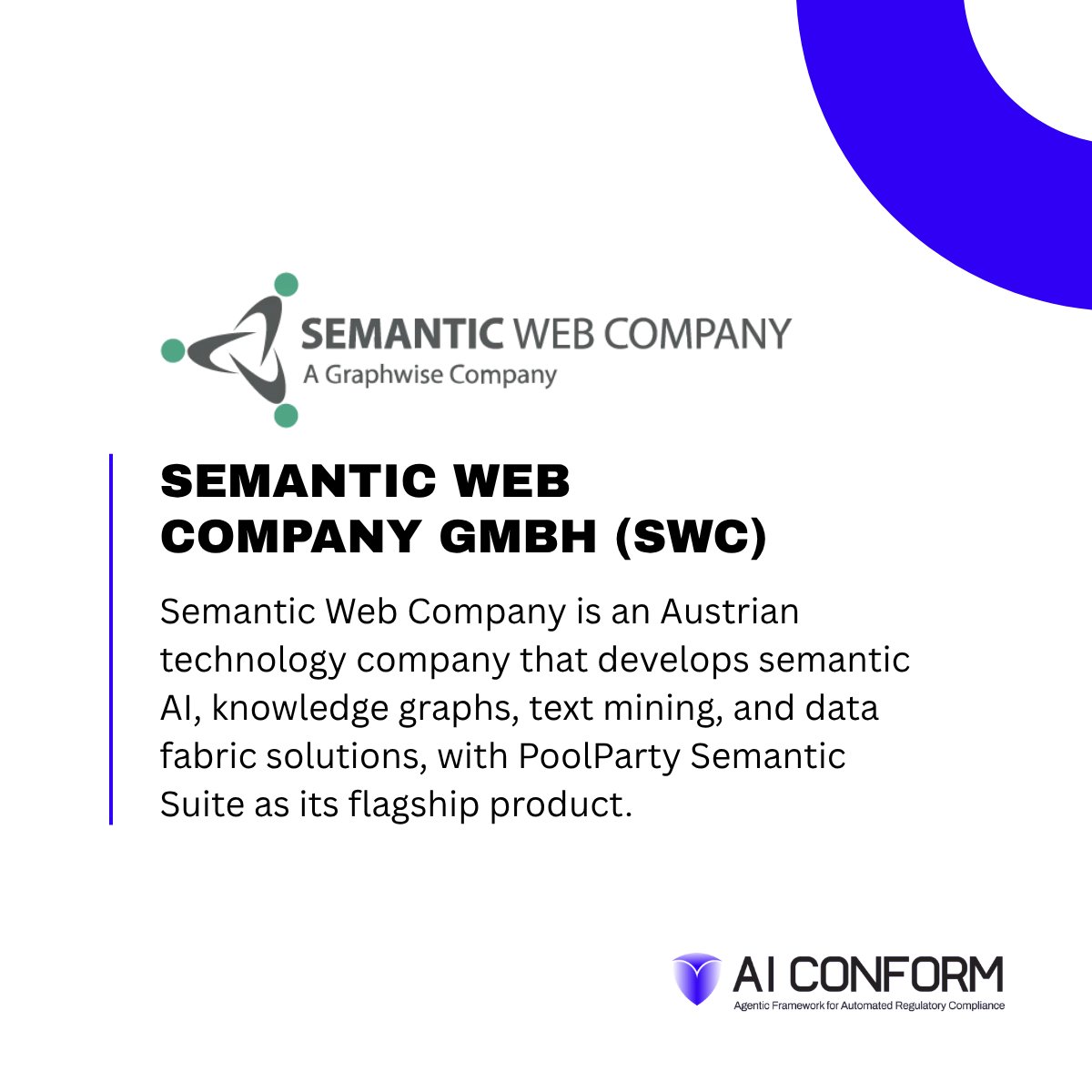AICONFORM's tweet photo. 🤝Meet the team: Semantic Web Company brings expertise in semantic AI, knowledge graphs &amp; regulatory reasoning. In #AICONFORM, it supports the compliance knowledge graph, connecting obligations, evidence &amp; regulatory concepts transparently. https://t.co/FcEqvWSV7m 
#DigitalEurope https://t.co/wAHoAkbyw5