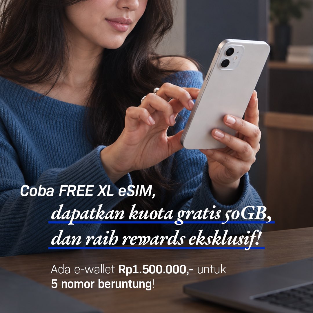 myXL's tweet photo. Sudah coba FREE XL eSIM? 

Saatnya kamu berkesempatan mendapatkan rewards spesial e-wallet total Rp1.500.000,- untuk 5 nomor beruntung! 

Ikuti cara mudahnya di utas tweet ini ya! https://t.co/Dl3NwJnBK8