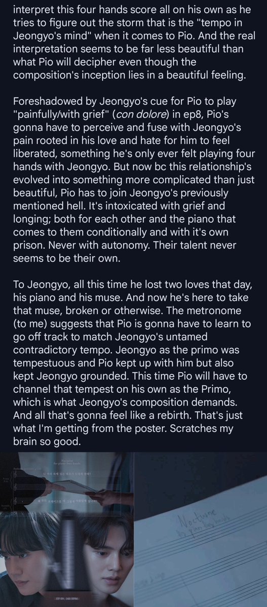 yohannoir's tweet photo. "Just what on earth is the tempo in your mind?" 

"why do you make every phrase sound so beautiful?" 

something so obsessive, and tragically poetic about how jeongyo wrote this composition for pio when his feelings for him were at their crescendo and now he's going to make him- https://t.co/eCFr4TiGpF