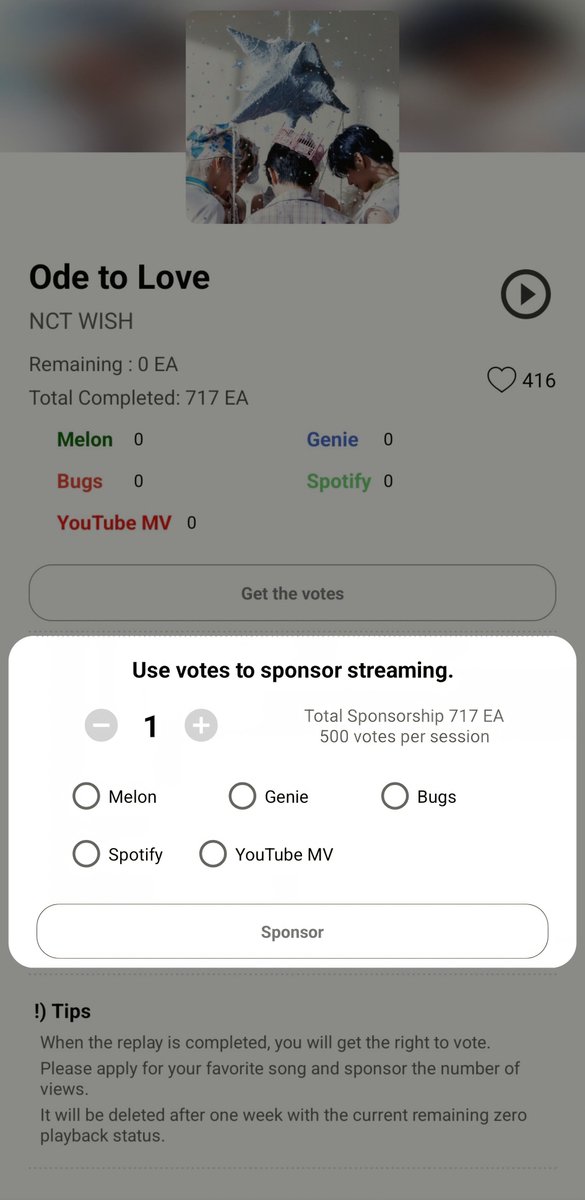 nctwishvoting's tweet photo. [STREAMING SUPPORT] : DUCKAD
We won and secured extra streams🎉
This is just the beginning and a good warmup, voting ahead will get even tougher. Follow this guide to add more streaming points! 👇

🎧 STREAMING REQUEST & SPONSOR 
1. Go to the STREAMING menu and Request.
2. Enter NCT WISH and I SPY, then Request.   
3. Once 'I SPY' is added, use your remaining votes to sponsor streams on your preferred platform.

☆ 1 Sponsorship = 500 votes   
☆ Other fandoms will stream 'I SPY' to earn votes, which helps boost our streaming numbers!

#엔시티위시 #NCTWISH #ISPY