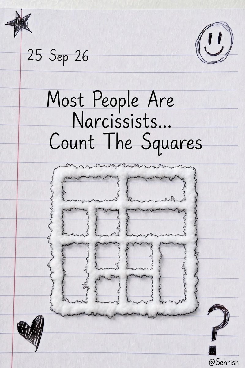 sqsehrish's tweet photo. Only a narcissist can count all the squares.

How many squares do you see??🤔 https://t.co/p9X7uFaj9Q