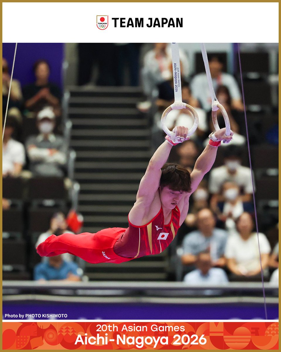 TeamJapan's tweet photo. ◤ 📸TEAM JAPAN Shots #愛知名古屋2026 ◢

🤸体操競技
【男子種目別鉄棒】
2位 岡慎之助 選手 🥈

【男子種目別平行棒】
2位 岡慎之助 選手 🥈

【男子種目別つり輪】
2位 金田希一 選手 🥈

【男子種目別ゆか】
3位 築山翔馬 選手 🥉

【男子種目別あん馬】
3位 橋本大輝 選手 🥉

男子の体操競技が全て終了🇯🇵
種目別では5つのメダルを獲得し、個人総合と団体総合を合わせて、男子は8つのメダルを獲得しました✨

@GymnasticsJapan
#TEAMJAPAN #ともに一歩踏み出す勇気を

愛知・名古屋アジア大会はTBS ▶︎ @TBS_TV_S1